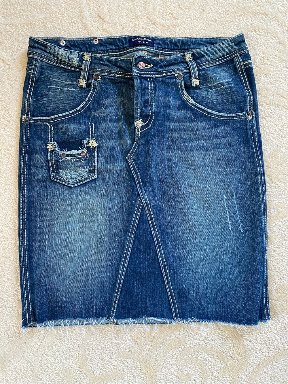 Dark Wash Distressed Denim Skirt B3